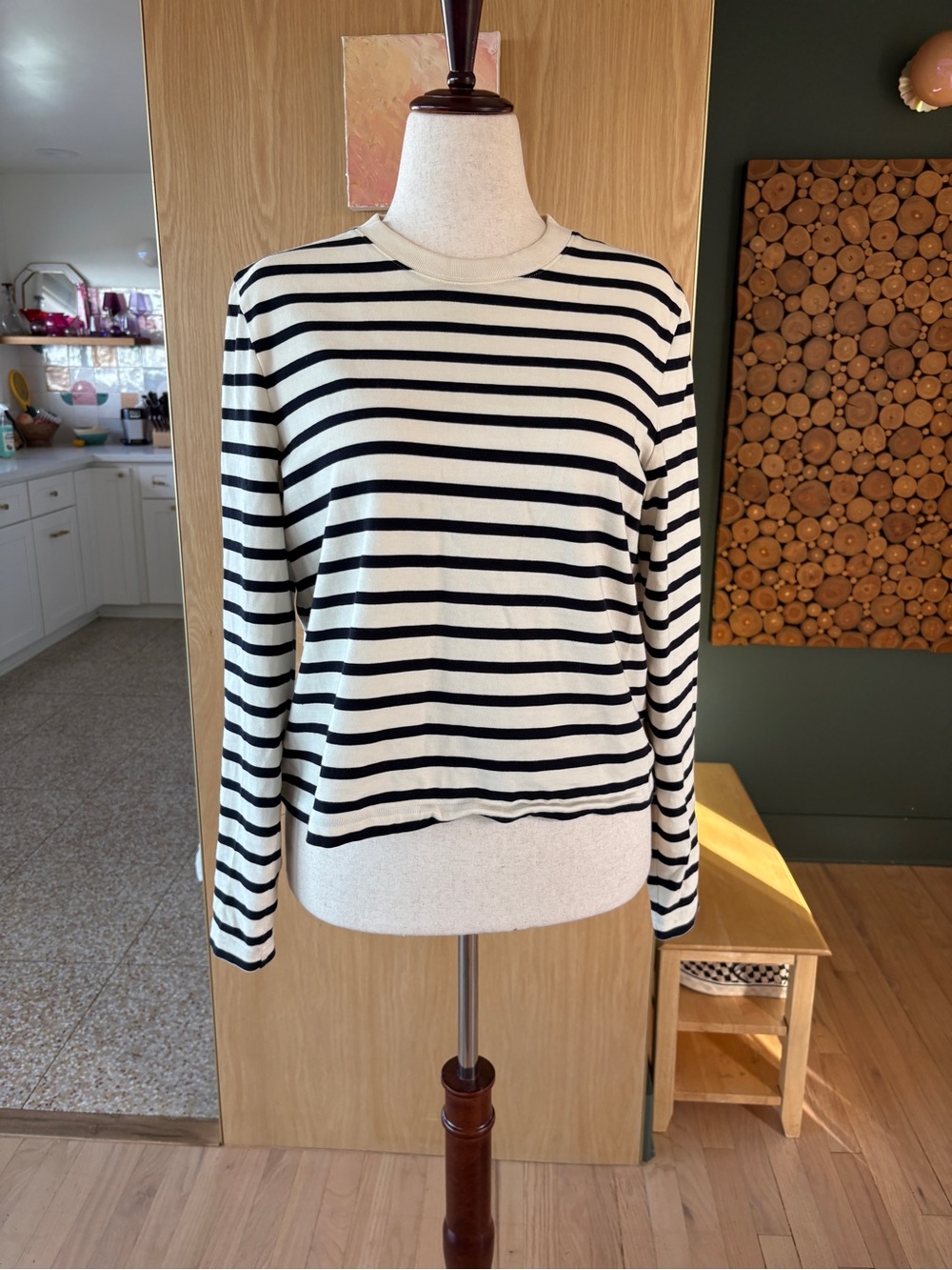 Cos Black & White Striped Long-Sleeve Top